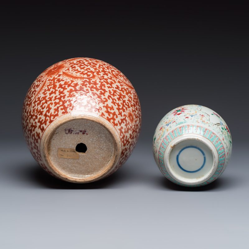 Three Chinese famille rose, verte and iron-red-decorated jars, one mounted as a lamp - 图13