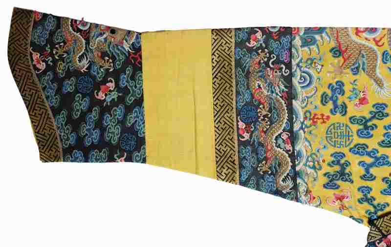 A rare yellow-ground silk kesi Twelve-Symbol semi formal dragon robe, Longpao - 图13
