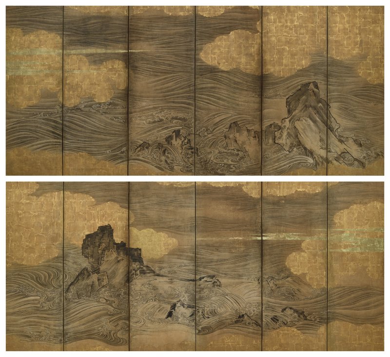 Attributed to the Hasegawa School, Waves and rocks, Edo period, 17th century | 長谷川派　波濤図屏風　江戸時代前期　17世紀 - 图1