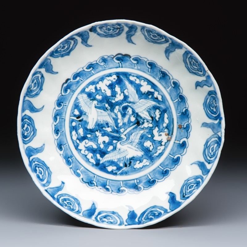 Six Chinese blue and white Ko-sometsuke 'Crane' plates for the Japanese market - 图10