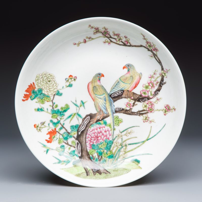 A fine Chinese famille rose 'Pair of Birds among Flowering Branches' plate - 图1