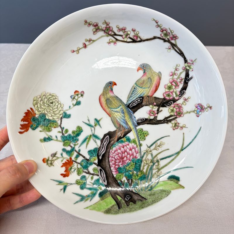 A fine Chinese famille rose 'Pair of Birds among Flowering Branches' plate - 图3