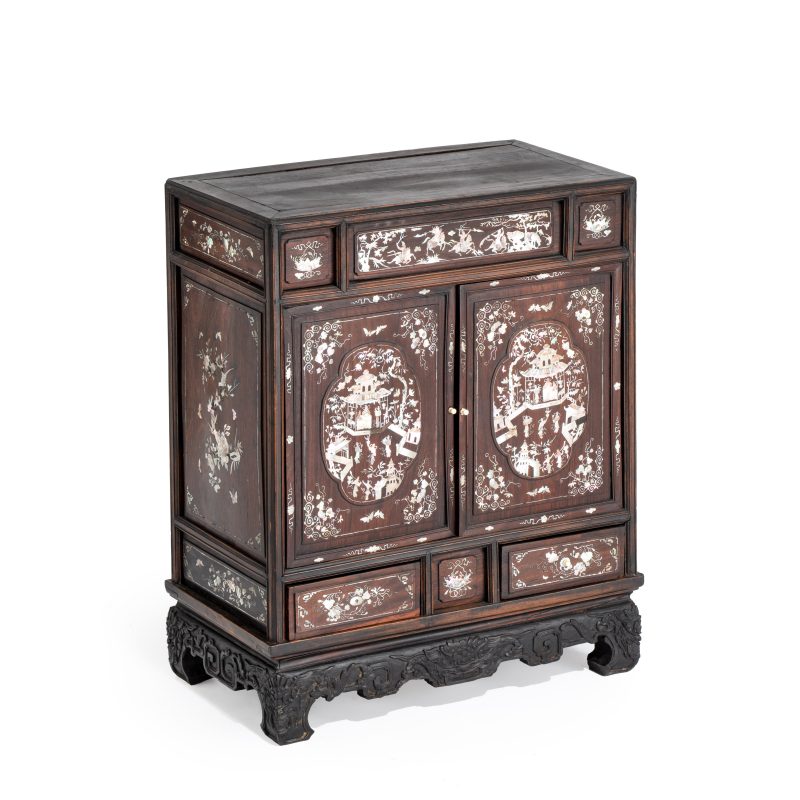 A Vietnamese mother-of-pearl-inlaid wooden two-door cabinet