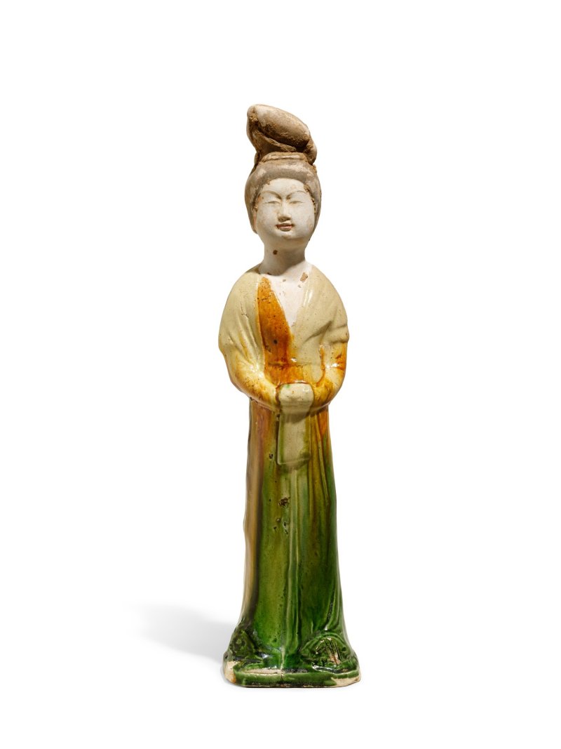 A sancai figure of a lady, Tang dynasty | 唐　三彩仕女立俑