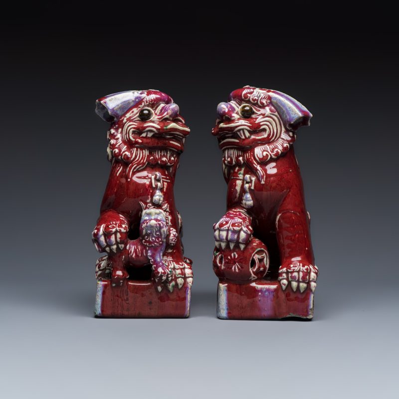 A pair of Chinese flambé-glazed models of Buddhist lions - 图2