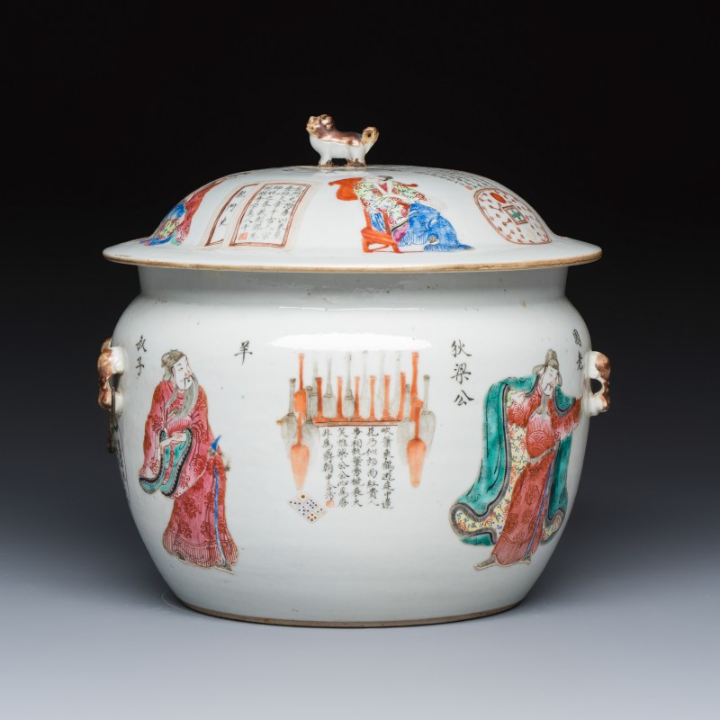 A rare Chinese famille rose 'Wu Shuang Pu' 'Kamcheng' jar and cover