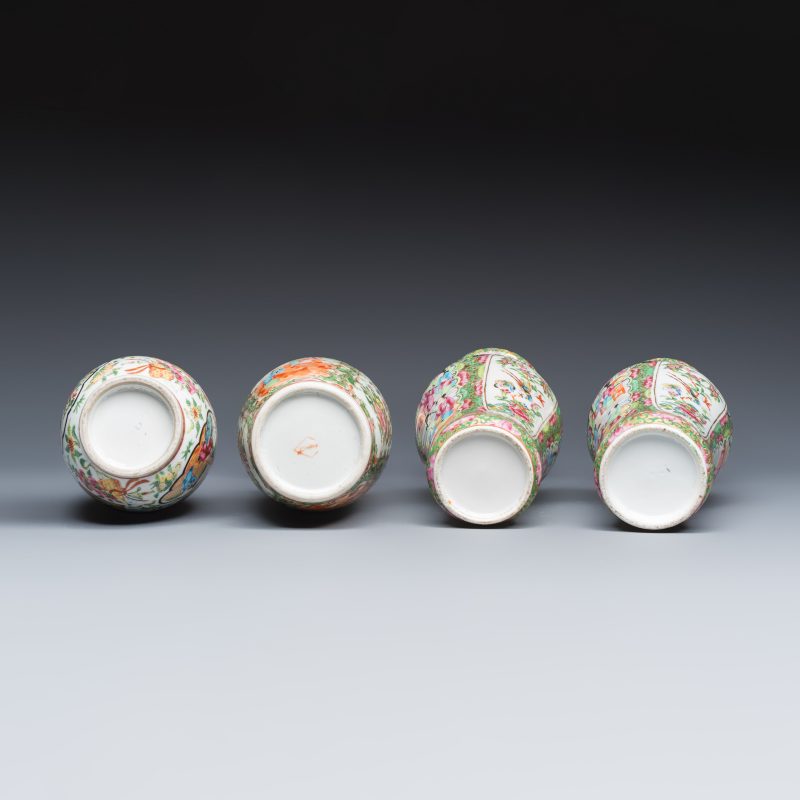 Four Chinese Canton famille rose vases and a covered bowl with figural design - 图7