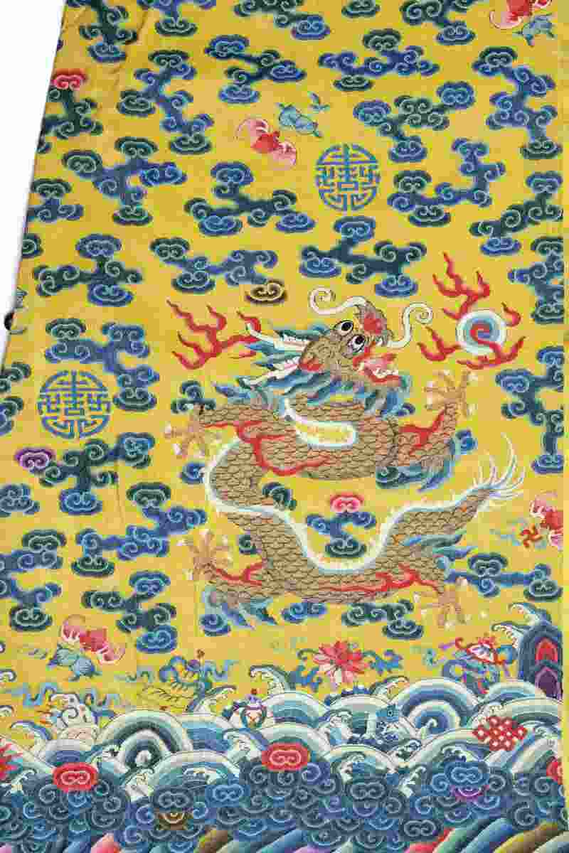 A rare yellow-ground silk kesi Twelve-Symbol semi formal dragon robe, Longpao - 图14