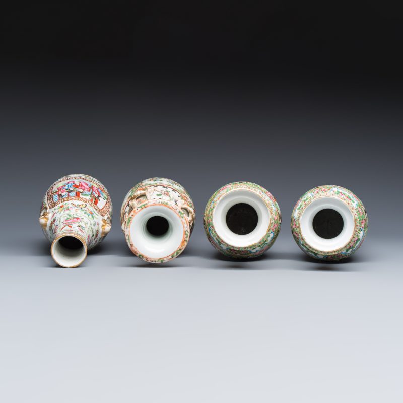 Four Chinese Canton famille rose vases and a covered bowl with figural design - 图6