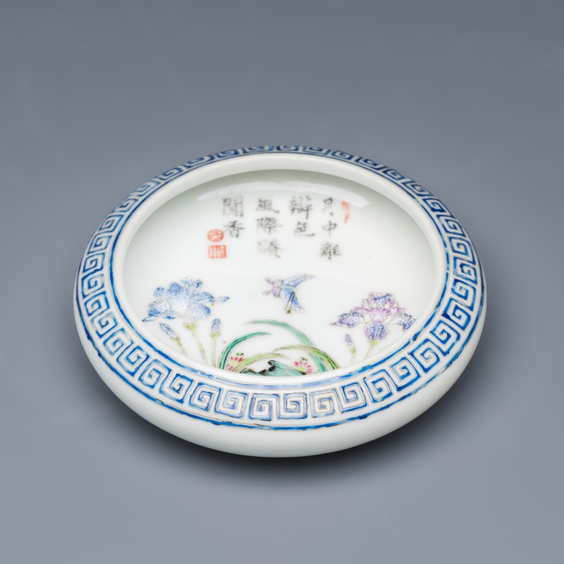 A Chinese famille rose 'Flowers and Poem' brush washer - 图1