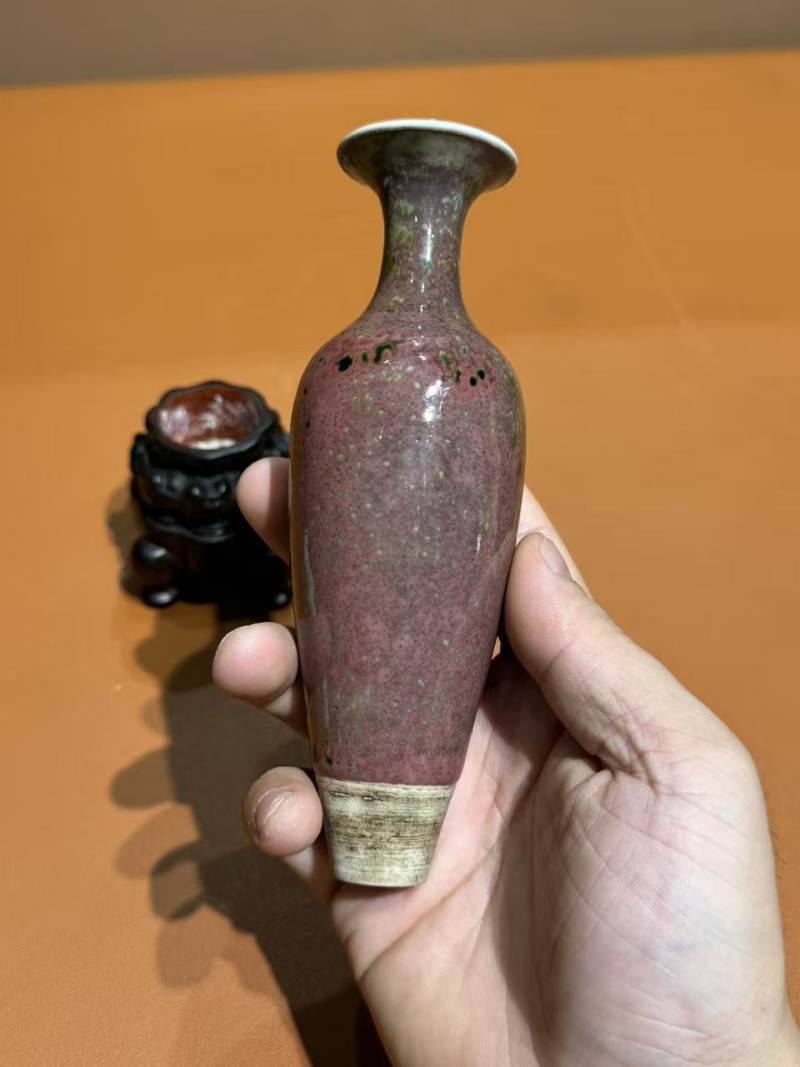 清晚期 豇豆红釉柳叶瓶 - 图4