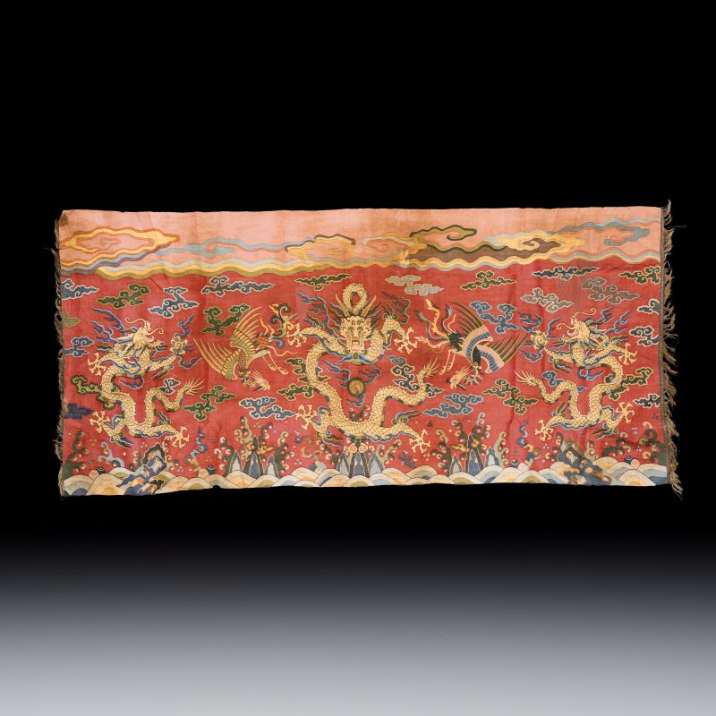 A Chinese kesi silk 'Dragons and Phoenixes' panel