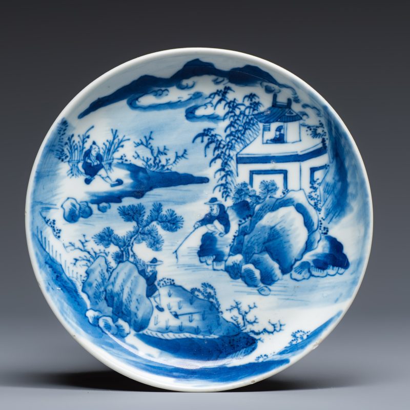 Five Chinese blue and white 'Bleu de Hue' 'Riverscape' plates - 图6