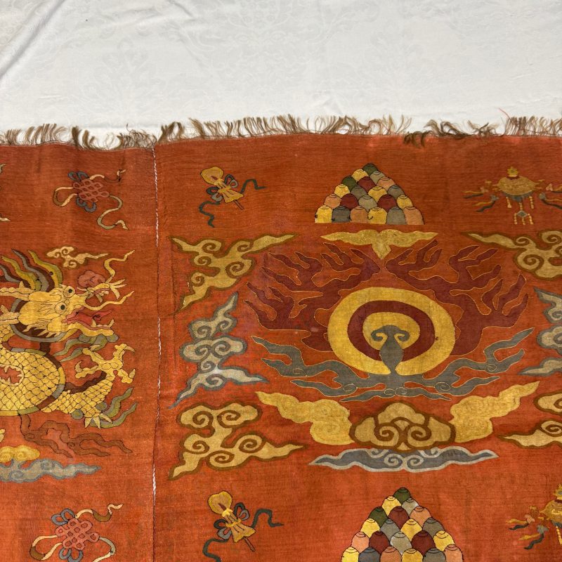 A Chinese coral-ground kesi 'Dragons' panel - 图11