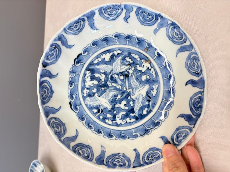 Six Chinese blue and white Ko-sometsuke 'Crane' plates for the Japanese market - 图23
