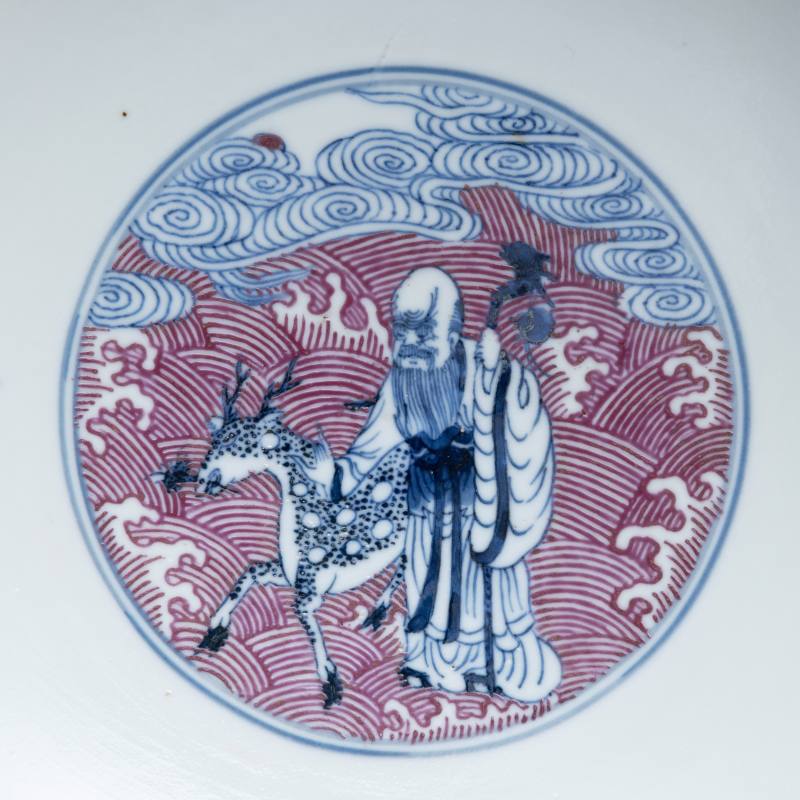 A pair of underglaze-blue and puce-enamelled 'Immortals' bowls, Guangxu mark and of the period (1875-1908) - 图10