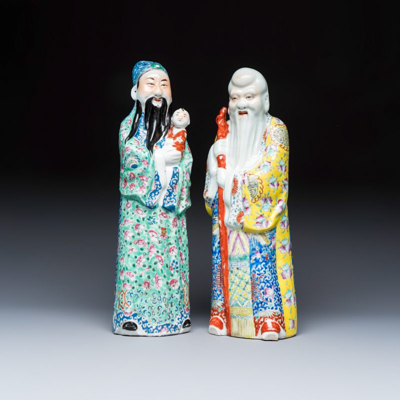 Two Chinese famille rose figures of star gods - 图1