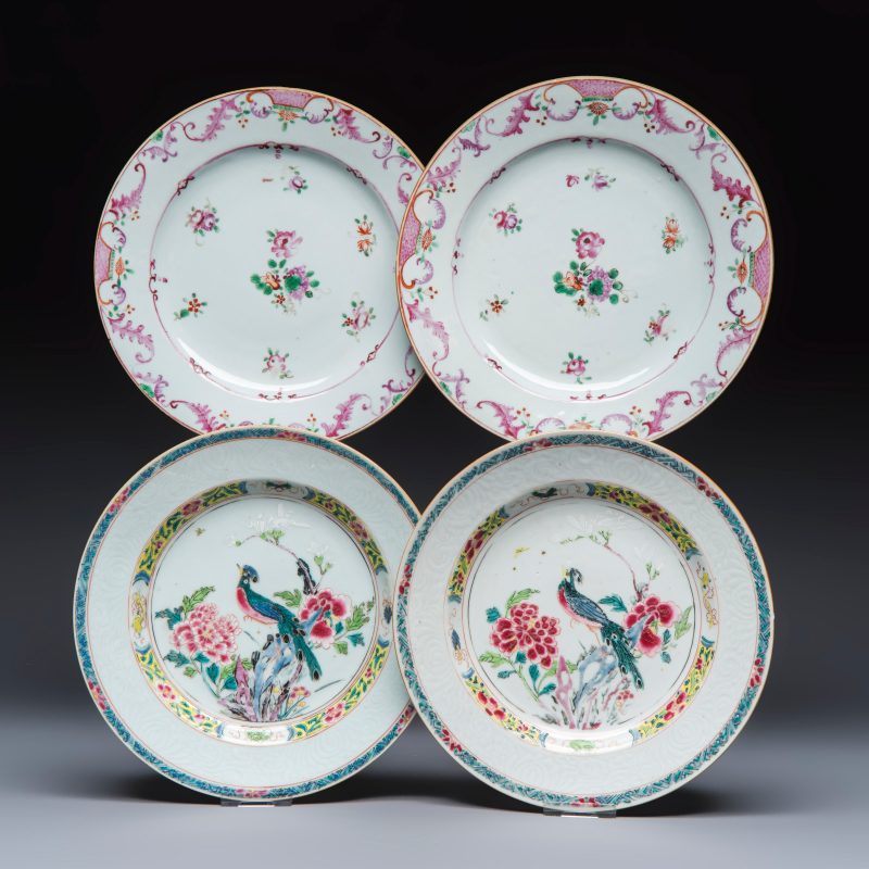 Two pairs of Chinese famille rose plates