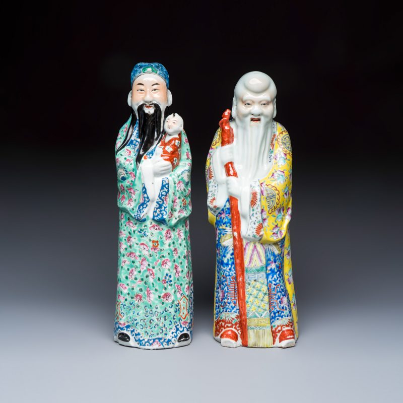 Two Chinese famille rose figures of star gods - 图2