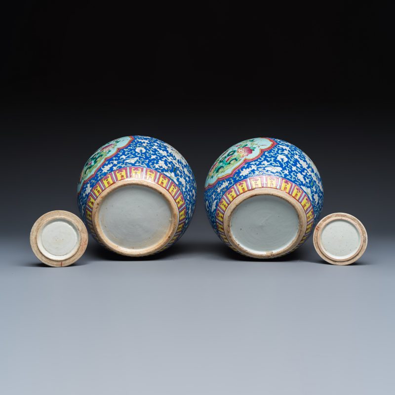 A pair of Chinese famille rose 'Birds among Flowering Branches' jars and covers - 图7