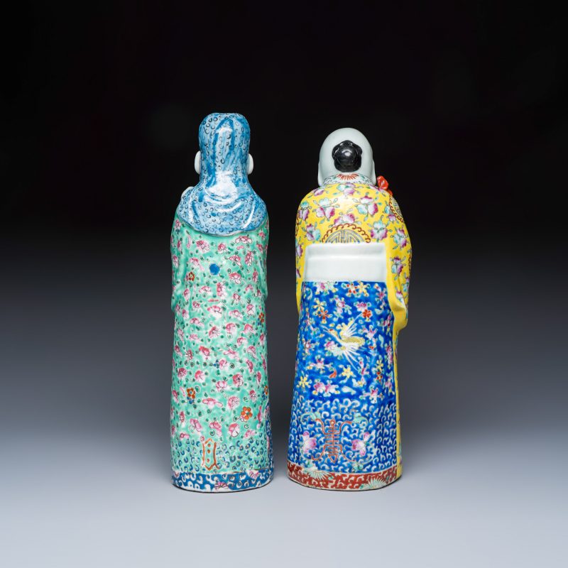 Two Chinese famille rose figures of star gods - 图4
