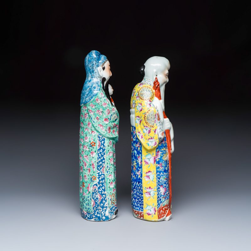 Two Chinese famille rose figures of star gods - 图5