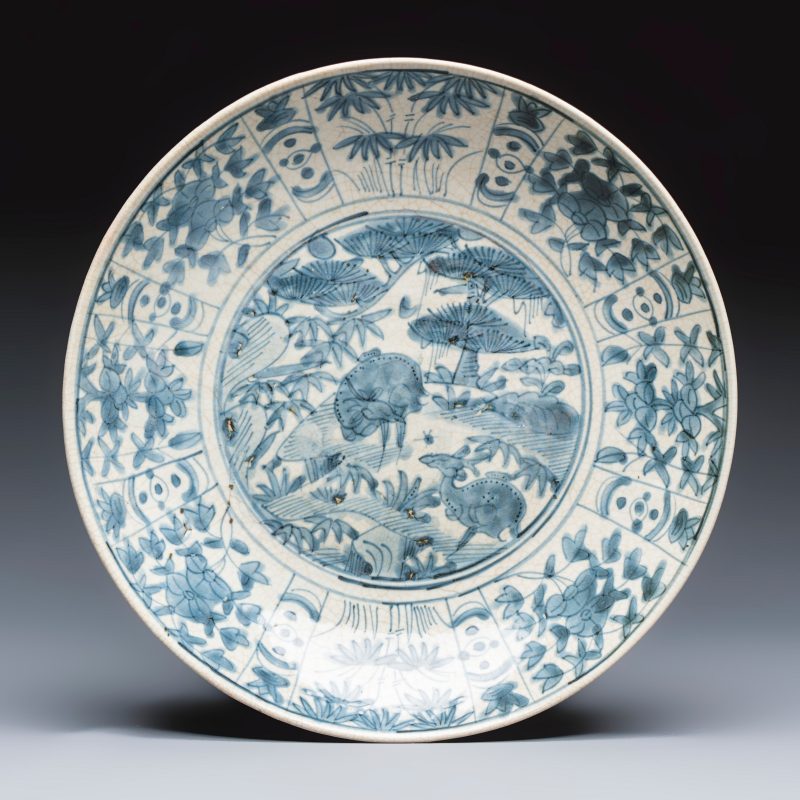 A Chinese blue and white Swatow 'Deer' dish