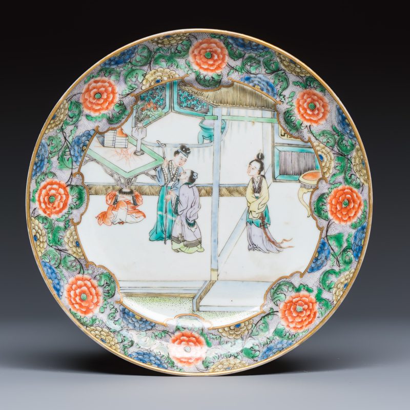 A set of six Chinese Canton famille verte plates with narrative design - 图4