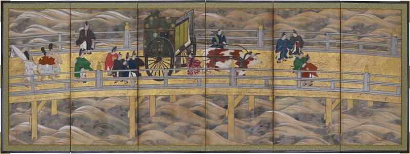 Anonymous, Chapters Fourteen and Sixteen from the Tale of Genji (Genji monogatari), Sealed I’nen, Edo period, 17th century |源氏物語図屏風　伊年印　江戸時代前期　17世紀中頃 - 图9