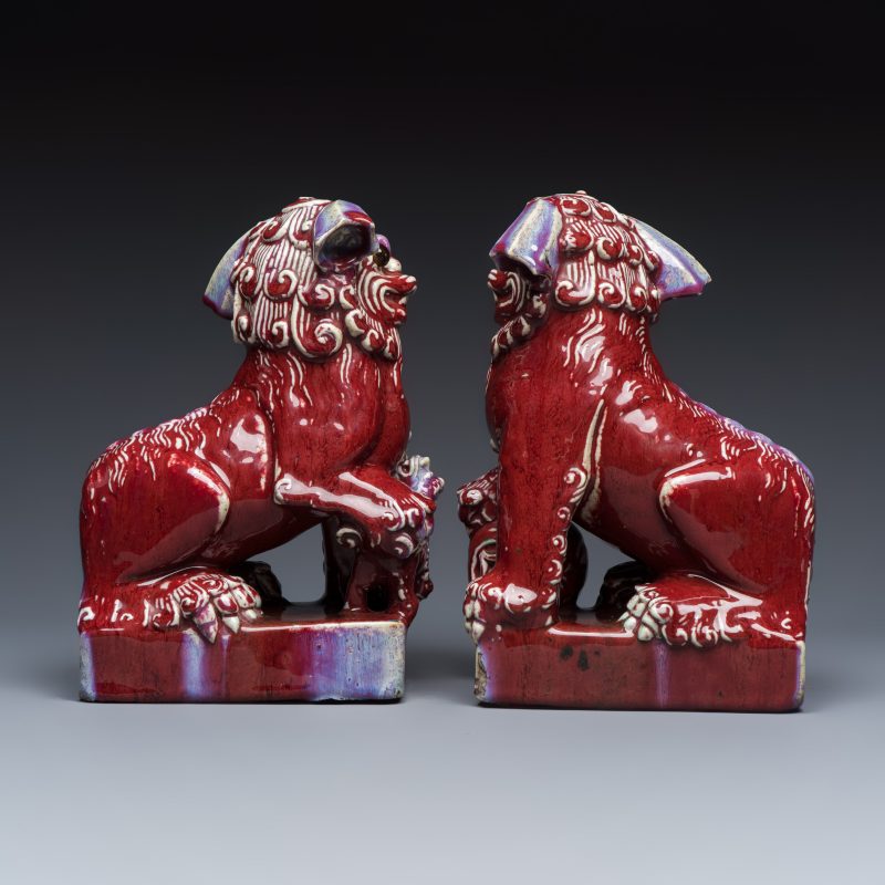 A pair of Chinese flambé-glazed models of Buddhist lions - 图3