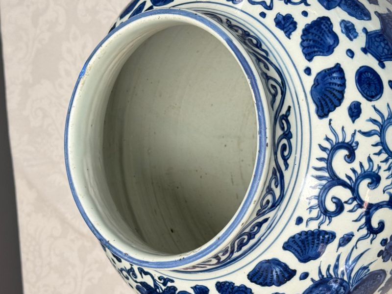 A large Chinese blue and white jar with Buddhist symbols, shells and insects - 图17