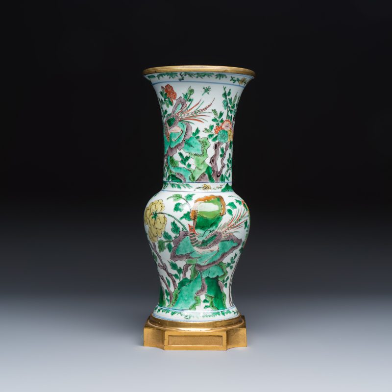 A Chinese famille verte gilt-bronze-mounted 'Yenyen' vase with pheasants - 图2