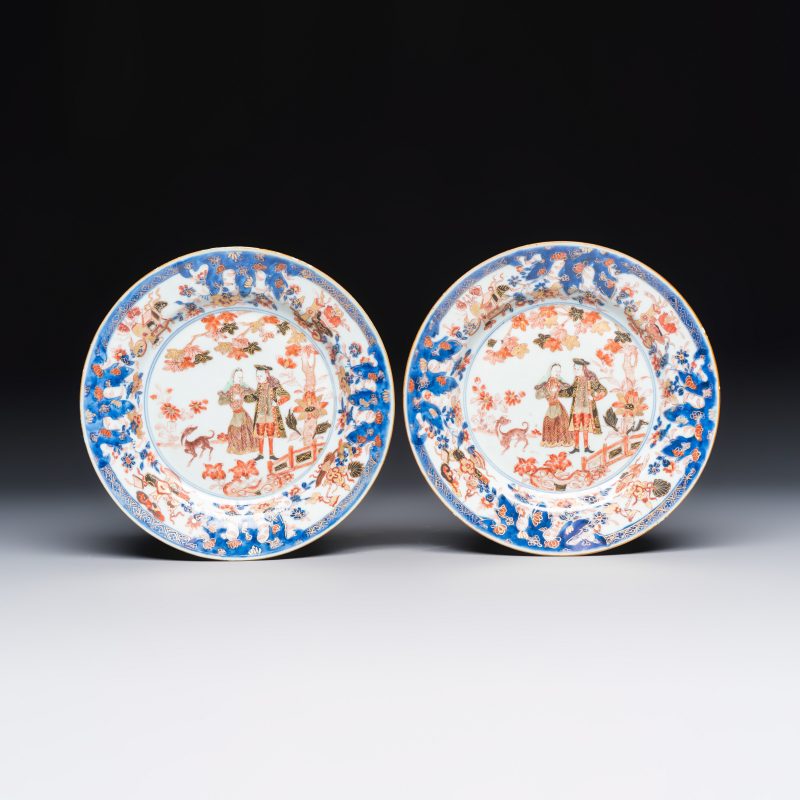 A pair of Chinese verte-Imari 'Governor Duff' plates