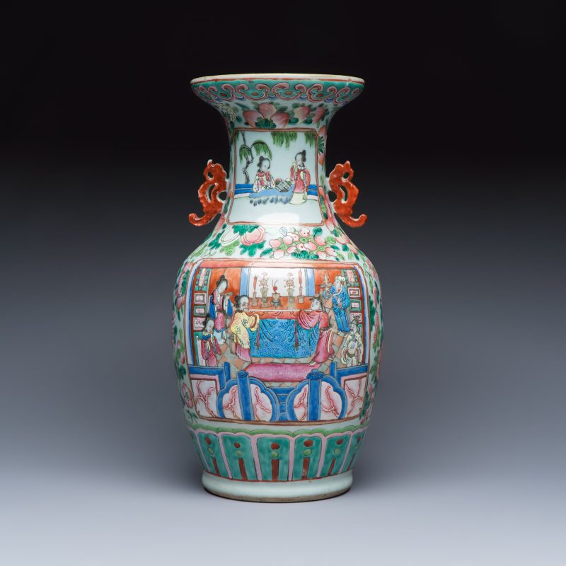 A Chinese famille rose vase with narrative design
