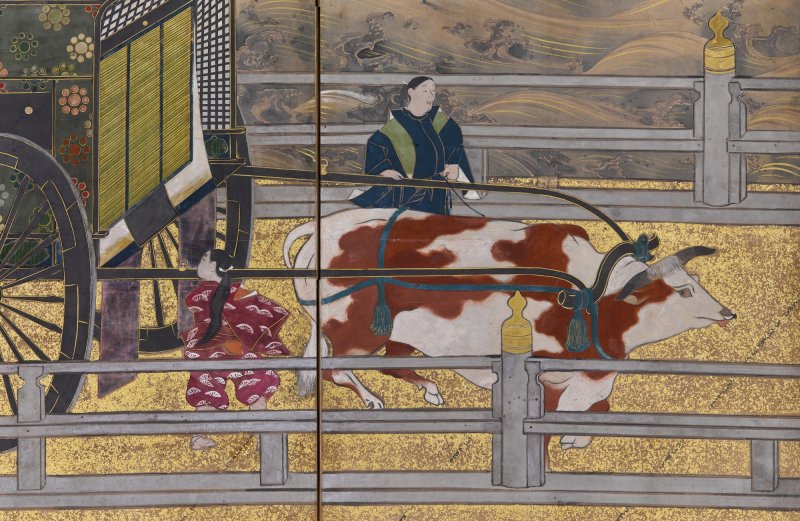 Anonymous, Chapters Fourteen and Sixteen from the Tale of Genji (Genji monogatari), Sealed I’nen, Edo period, 17th century |源氏物語図屏風　伊年印　江戸時代前期　17世紀中頃 - 图11