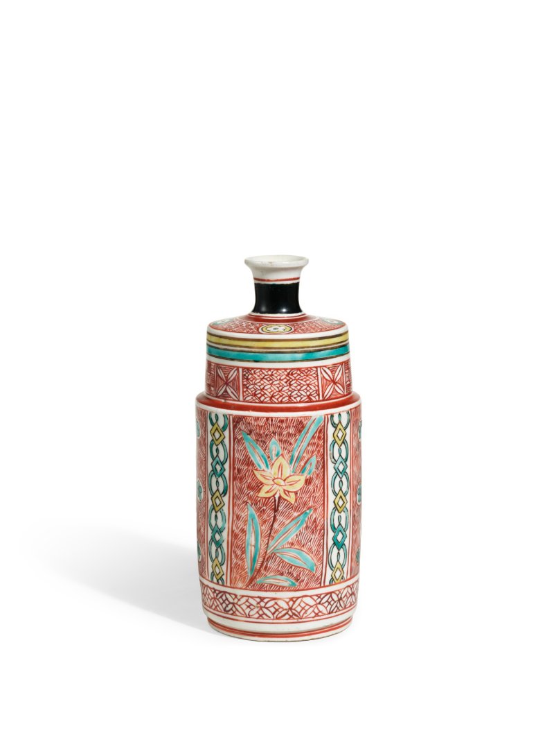 A porcelain bottle flask, Ko-Imari type, Arita ware, Hizen, Edo period, circa 1650-60 |  色絵花丸文瓶　肥前　古伊万里様式　江戸時代前期　1650～60年代