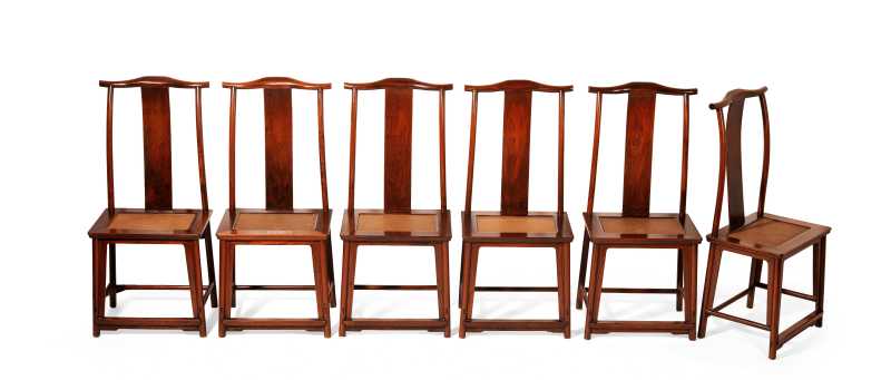 A set of six huanghuali and jichimu 'officials hat' side chairs - 图1