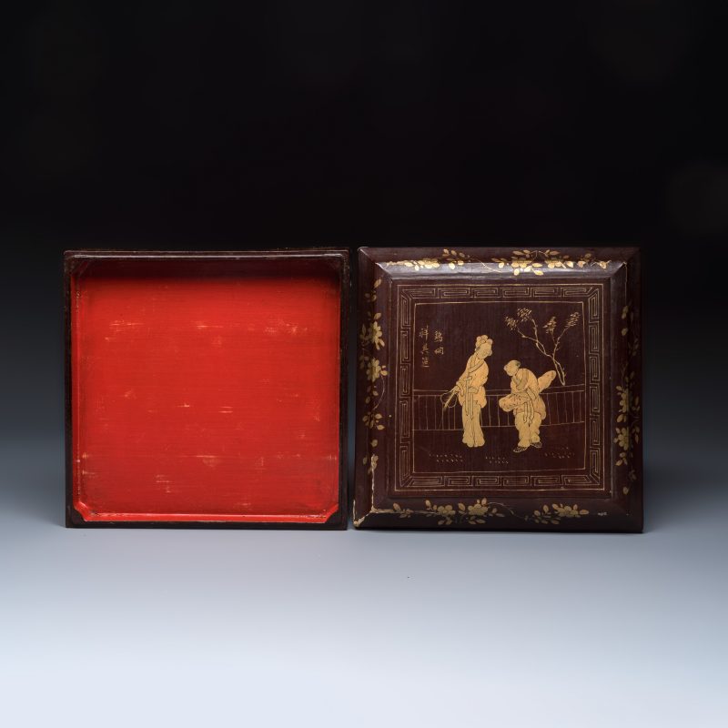 A Chinese famille rose 'Goldfish' nine-piece sweetmeat set in a gilt-lacquered box and cover - 图4