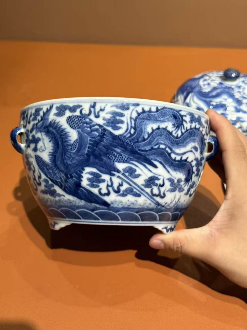 清光绪青花凤纹温锅 - 图5
