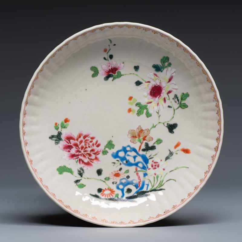 Four Chinese famille rose plates with floral and landscape design - 图4