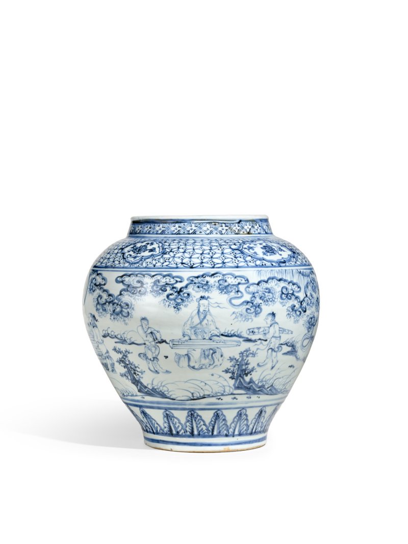 A blue and white 'scholars’ jar, Ming dynasty, 15th century | 明十五世紀　青花琴棋圖罐 - 图2