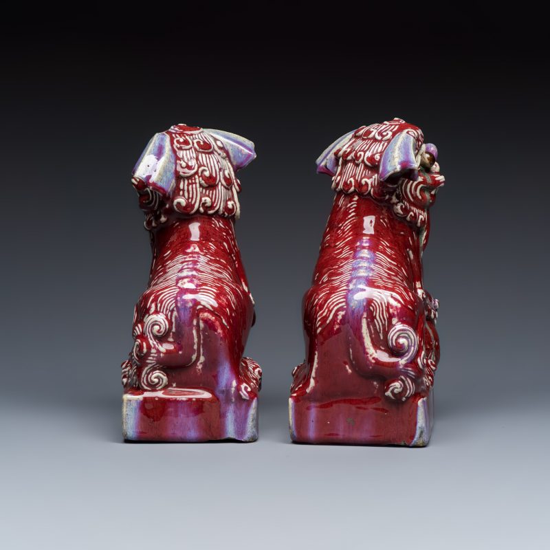 A pair of Chinese flambé-glazed models of Buddhist lions - 图4