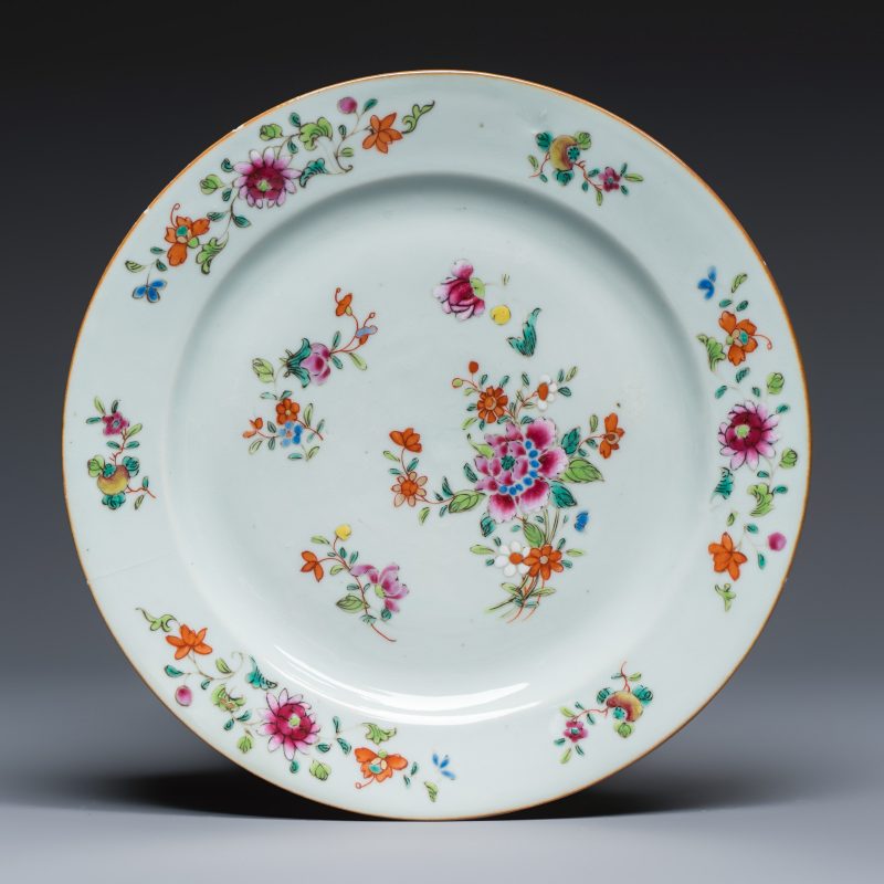 Four Chinese famille rose plates with floral and landscape design - 图8