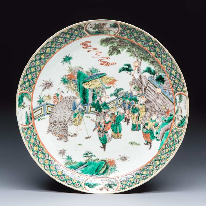 A Chinese famille verte dish with narrative design