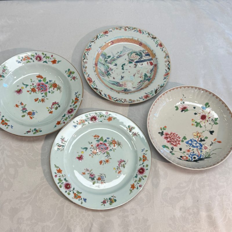Four Chinese famille rose plates with floral and landscape design - 图10