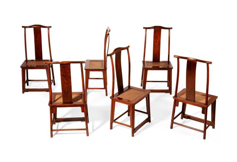 A set of six huanghuali and jichimu 'officials hat' side chairs - 图2