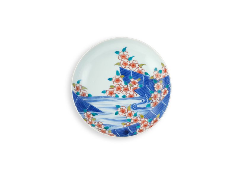 A porcelain dish, Nabeshima ware, Hizen, Edo period, late 17th – early 18th century | 色絵花筏文皿　肥前　鍋島藩窯　江戸時代中期　17世紀後半～18世紀前半