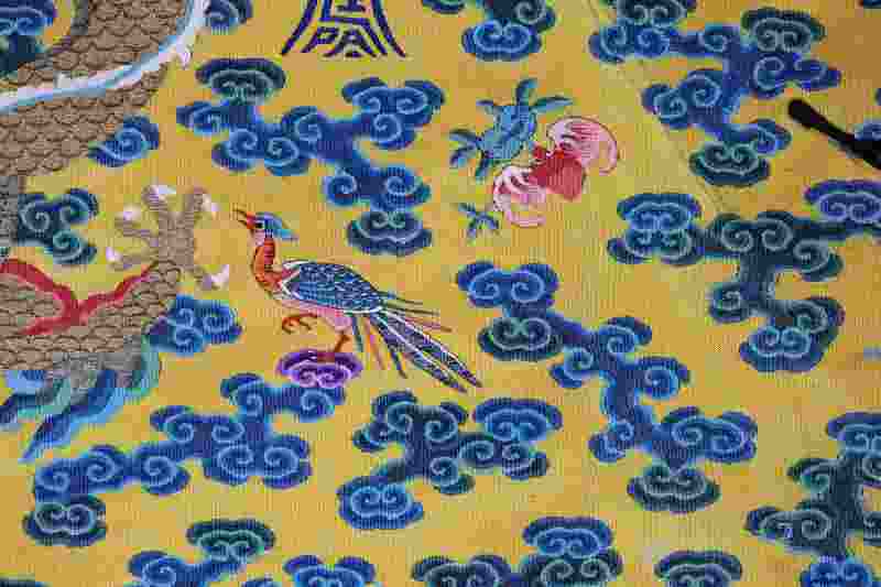 A rare yellow-ground silk kesi Twelve-Symbol semi formal dragon robe, Longpao - 图17