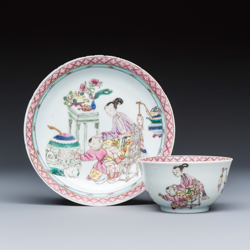 三娘教子 | A fine Chinese famille rose 'San Niang Jiao Zi 三娘教子' tea bowl and saucer