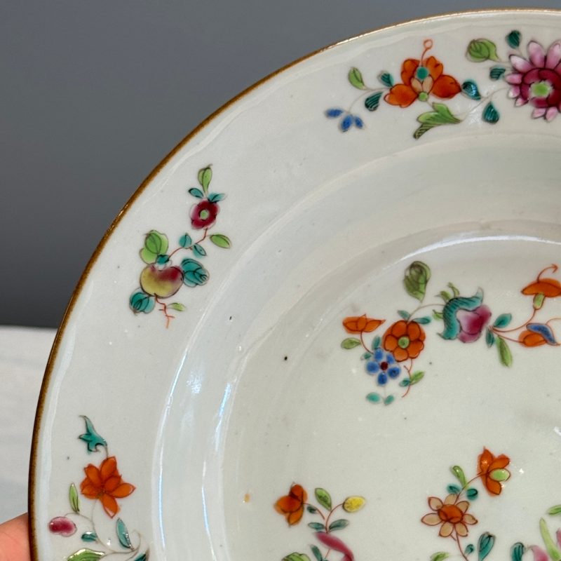 Four Chinese famille rose plates with floral and landscape design - 图14